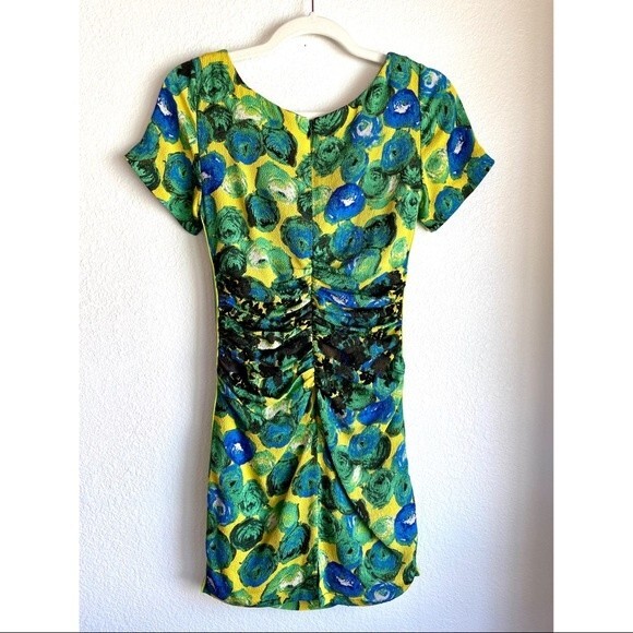 LAST CHANCE Tracy Reese Silk Bodycon Dress in Hot Sunshine Rose Racing Stripes 4 - Picture 4 of 12